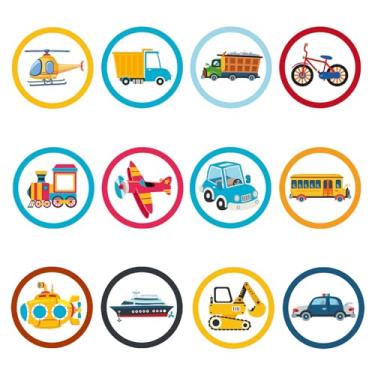 Imagem de 24 folhas de adesivos de treinamento de penico, 12 padrões de adesivos de xixi que mudam de cor fofo desenho animado alvo de vaso sanitário para (padrão de transporte)