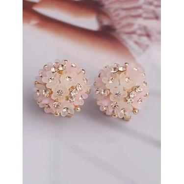 Imagem de Brincos de strass rosa flor bola de cristal doce resina brincos florais vintage chique joias hipoalergênicas casamento noiva acessórios de orelha presente de festa de aniversário para mulheres amigas
