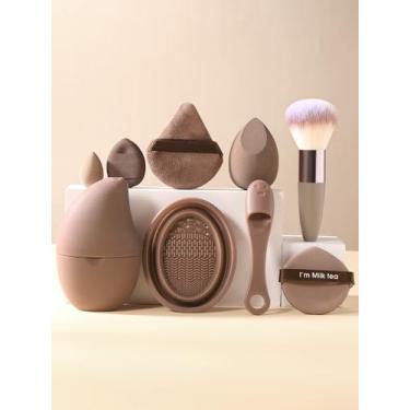 Imagem de Kit de ferramentas de maquiagem com 9 peças de pincel portátil de maquiagem em pó molde de gelo para rosto e olhos, ferramenta de beleza de silicone de massagem reutilizável