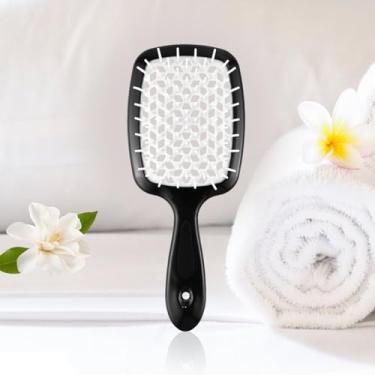 Imagem de Escova de cabelo, escova ventilada para secagem mais rápida, escova desembaraçadora, escova de cabelo para cabelos lisos e cacheados secos molhados (preto-branco)