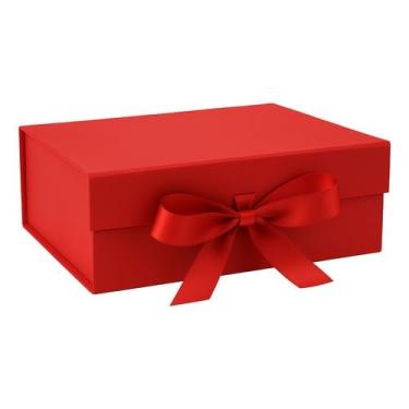 Imagem de Caixa De Presente DobráVel Em PapelãO Com Fecho MagnéTico E Fita De Cetim(Vermelho,(P) - 23x17x7 CM)