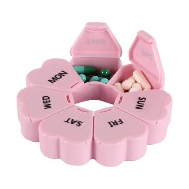 Imagem de Organizador semanal de comprimidos 7 dias – Caixa grande de comprimidos florais para vitaminas/óleo de peixe, dispensador diário uma vez por dia (rosa)
