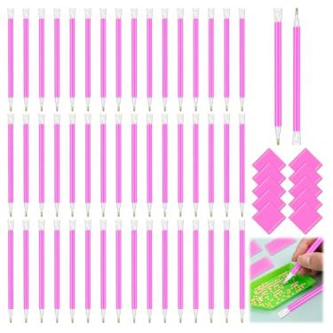 Imagem de SYWHXY 60 peças de ferramentas de arte de diamante rosa 5D, acessórios de pintura de arte e kits de ferramentas com 50 canetas, 10 argilas de cola para artesanato de pintura de diamante DIY