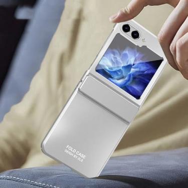 Imagem de Para samsung flip5 chapeamento capa protetora para samsung galaxy z flip 5 5g flip5 zflip5 dobradiça funda capa, prata, para samsung z flip 5