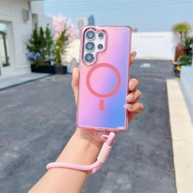 Imagem de MVVKKY Capa com cordão magnético gradiente fashion para Samsung S24FE, pulseira e capa à prova de choque (para Samsung S24FE/rosa GS)