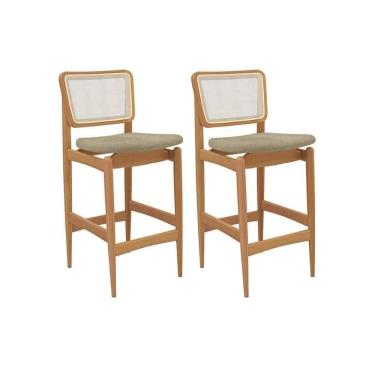 Imagem de Banqueta Sala De Jantar Liz 1bmm009ca Premium Madeira Maciça Kit 2 Un Carvalho-boucle Bege-tela Bege - Kappesberg