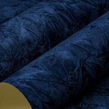 Imagem de LACHEERY Papel de parede de veludo azul marinho descasque e cole papel de parede de veludo texturizado flocado forro de gaveta de feltro autoadesivo papel de contato tecido azul papel de parede para