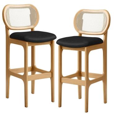 Imagem de Kit 02 Banquetas Altas Para Cozinha Bancada Sala Tela Betta Fixa L02 Couríssimo Preto - Lyam