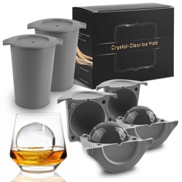 Imagem de Máquina de gelo transparente, máquina de gelo esférica de liberação fácil de 6,3 cm, máquina de gelo transparente de aço inoxidável, moldes de cubo de gelo de silicone premium sem BPA para coquetéis