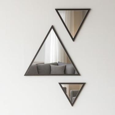 Imagem de Conjunto de Espelhos Decorativos Triangulares em MDF 3 Peças Modernas