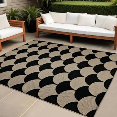 Imagem de USTIDE Tapete de juta sintética de folhas modernas, lavável, 12 x 18 cm, tapetes para sala de estar, pátio, preto, fazenda, interior, exterior, tapete contemporâneo natural, antiderrapante, para