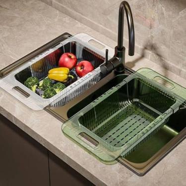Imagem de Cesto Escorredor Multiuso Ajustável Retrátil para Pia de Cozinha | Escorredor de Frutas Legumes, Verduras, Macarrão e Utensílios | Compacto e Dobrável.