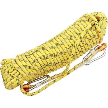Imagem de Corda De Escalada Bluoa 12mm 49ft 82ft 115ft 148ft 295ft Cordas De Segurança Estáticas Ao Ar Livre Com Mosquetão Arist Tree Climbig Rescue Grapplig Lifelie Escape Absei, Yellow, 12mm x 30m