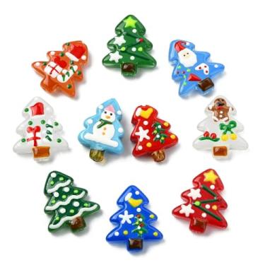 Imagem de UR URLIFEHALL 10 peças, 10 cores, árvore de Natal, contas de vidro, feitas à mão, árvore de Natal, contas espaçadoras soltas para pulseira faça você mesmo, colar, brincos, fabricação de joias