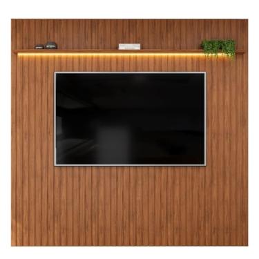 Imagem de Painel Para Tv Até 85 Polegadas 2,50m Ripado Autêntico com Led e Prateleira Montreal Madeirado