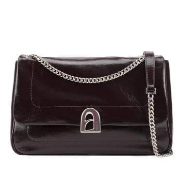 Imagem de Bolsa de ombro feminina de designer LA FESTIN, bolsa tiracolo moderna com alça de corrente, bolsa de couro legítimo de outono, Marrom