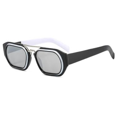 Imagem de HCPIHF Óculos de sol retrô da moda UV400, armação degradê, ponte dupla, estilo punk, masculino e feminino (preto e prateado)