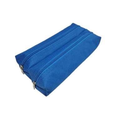 Imagem de Estojo Escolar, Estojo de Lápis, Estojo Duplo Nylon Liso Grande 2 Divisórias Escolar(Azul Royal)