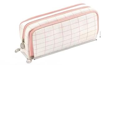 Imagem de Estojo Escolar, Estojo de Lápis de Tecido de Grande Capacidade Camada Double Sided Pen Bag Pencil Case Escolar(Grade Rosa)
