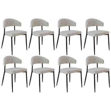 Imagem de Cadeira De Jantar Estofada Kit 8 Chloe M25 Linho Lautrec Off - Mpozenato