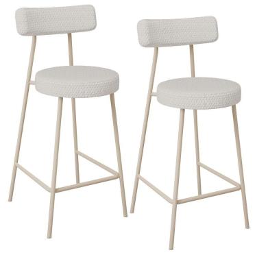 Imagem de Kit 02 Banquetas Baixa Cozinha Sala Jantar Bancada Milão Arena L02 Bouclê Cru - Lyam Decor