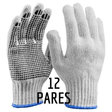 Imagem de Kit 12 Pares Luvas Malha Algodão Pigmentada Branca Tricotada - HANDEX