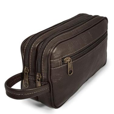 Imagem de Necessaire Estojo de Couro Grande Espaçosa 5 Bolsos - Le Voyage, Marro