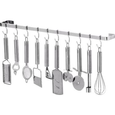 Imagem de Porta Utensílios E Talheres De Parede 60cm 10 Ganchos - MetalCromo