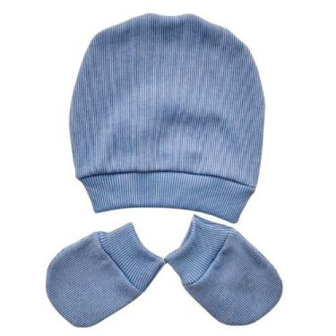 Imagem de Kit Touca e Luva Canelada Recém Nascido enxoval Saída de Maternidade (Azul)