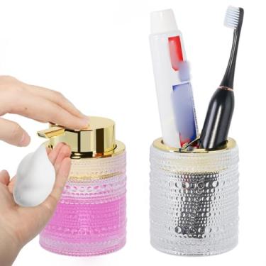 Imagem de Fvstar Copo De Vidro Para Escova Dentes, Suporte Dourado Banheiro, Pasta Dente E Saboneteira, Conjunto Porta-Sabonetes, Copos Fofos Dente,