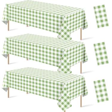 Imagem de Hallswl 3 peças de toalha de mesa verde sálvia guingão, toalhas de mesa xadrez verde buffalo, capas de mesa de plástico descartáveis para aniversário, chá de bebê, decoração de festa de casamento