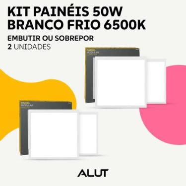 Imagem de Kit 2 Painel Led Plafon Easy 50w 6500k Branco Frio Bivolt Embutir ou S