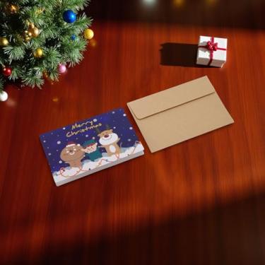 Imagem de 1 conjunto de cartão de felicitações de Natal animal de Natal com papel envelope multicolorido 12,7 x 8,4 cm