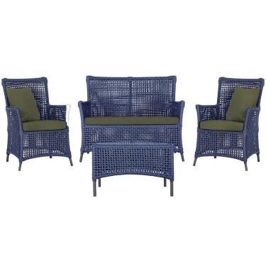 Imagem de Jogo Sofá 2 Poltronas E Mesa Igapó Preta E13 Trama Original Azul