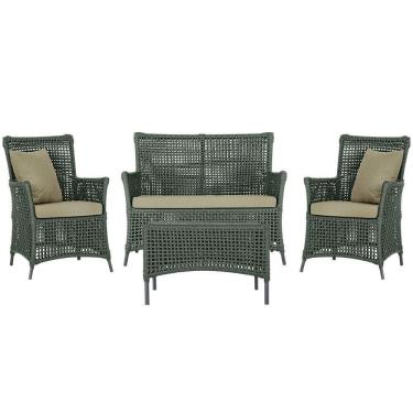 Imagem de Jogo Sofá E 2 Poltronas E Mesa Igapó Preta E7 Trama Original Verde