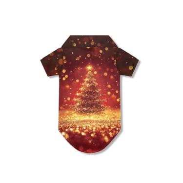 Imagem de Wiryuouvt Camiseta vermelha para cães com árvore de Natal dourada G roupas para cães pequenos, meninas, meninos, cachorrinhos, camisas de botão para cães pequenos, respiráveis e macias, roupas para