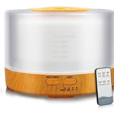 Imagem de Difusor Umidificador Aromático Elétrico, 500ml, Bege, Com Controle Remoto, LED, Design Moderno, Bivolt, Para Aromaterapia e Cromoterapia