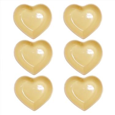 Imagem de Pirhosigma 6 tigelas de cerâmica para molho de soja em forma de coração amarelo, 50 ml, para jantar, assar, churrasco e cozinhar