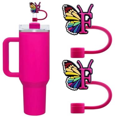 Imagem de Lindas capas de canudo com letra inicial para copos Stanley 20/30/1,134.0 g - tampas à prova de poeira de 10 mm/0,4 pol. - Protetor reutilizável para canudos de 9 a 10 mm, 2 peças