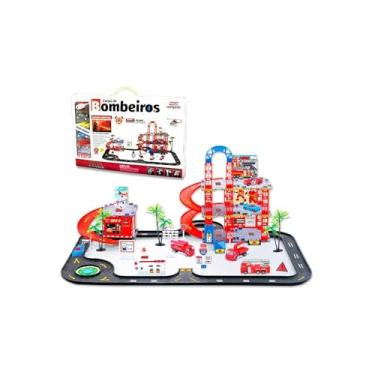 Imagem de Mega Park Pista de Estacionamento Policial com 25 Peças, Brinquedo Educativo em Plástico, 46cm de Comprimento, 8cm de Altura, Inclui 2 Caminhões