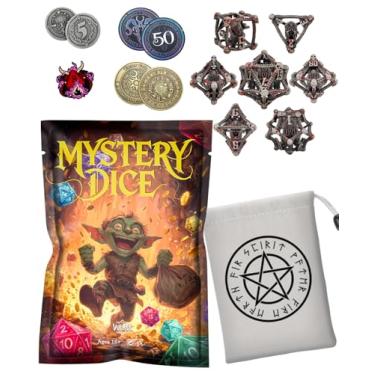 Imagem de Mystery Oddity Dice Pack – Random Premium RPG Dices for TTRPG Gamers & Dice Goblins | Die Blind Bag with Velvet Pouch, Coin & Pin | Unique Gift for DND Player & DM