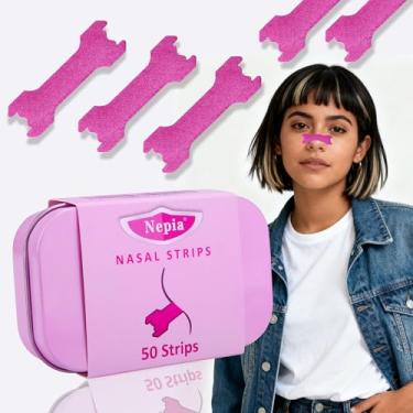 Imagem de Nepia Pacote com 50 tiras nasais extrafortes – suporte de respiração sem látex e sem drogas para desempenho esportivo e conforto diurno | Pacote sortido feminino com cores rosa vermelha (Trad)