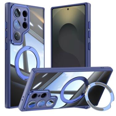 Imagem de Capa de telefone Vanki para Samsung Galaxy S25 Ultra compatível com magnético com suporte S25U Capa magnética com suporte de anel de 360 graus para Samsung S25 capa ultra transparente antiqueda (azul)