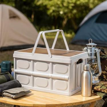 Imagem de Caixa Dobrável de Armazenamento com Tampa de Madeira para Camping Banquinho Carro Casa Lazer Piquinique Festas Organizadora de Armário