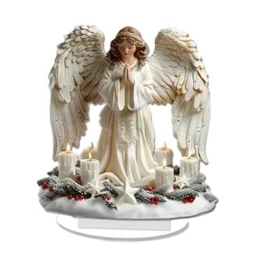 Imagem de Ioensy Decoração de Natal 2D em Acrílico para Mesa, Placa Decorativa, Artesanato e Painel com Suporte, Enfeite para Estante ou Armário de Natal, Anjo de 18 Cm