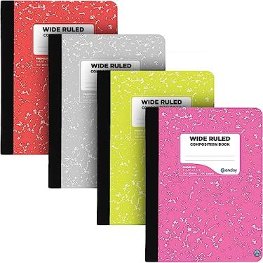 Imagem de Cadernos de composição, papel pautado largo, capas de caderno de composição de mármore colorido, 100 folhas (200 páginas) livros de composição, pautado largo, rosa - vermelho - cinza - verde - by