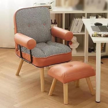 Imagem de Cadeiras reclináveis para adultos com banqueta para pés poltrona de sofá única poltrona pernas de madeira maciça, cadeira de leitura para varanda de escritório/cinza-branco