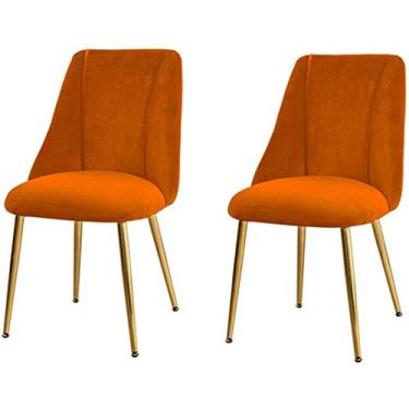 Imagem de Cadeira de jantar, cozinha, sala de jantar, móveis, cadeiras de veludo para cozinha, conjunto de 2 com pernas de metal para móveis de sala de estar, pés pretos e dourados (cor: laranja e dourado)