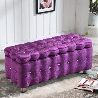 Imagem de Banqueta de armazenamento retangular com tampa articulada, banco de sofá para sala de estar, banco de quarto, cama, banco para sala de estar, banco para troca de sapatos, banco / 40 x 40 x 80 cm