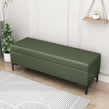 Imagem de Espreguiçadeira para os pés, otomana de armazenamento retangular ampla, banco estofado, para sala de estar, entrada ou quarto, com tampa de dobradiça de armazenamento e segurança